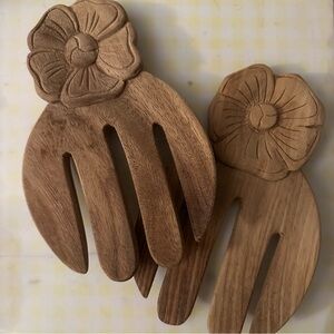 Wooden Salad Servers with Floral Design